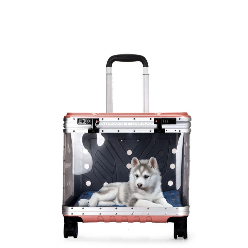 Trasportino Cane Gatto Trolley Trasparente Portatile Pulsante Blocco Password Viaggio 14kg Animali Domestici