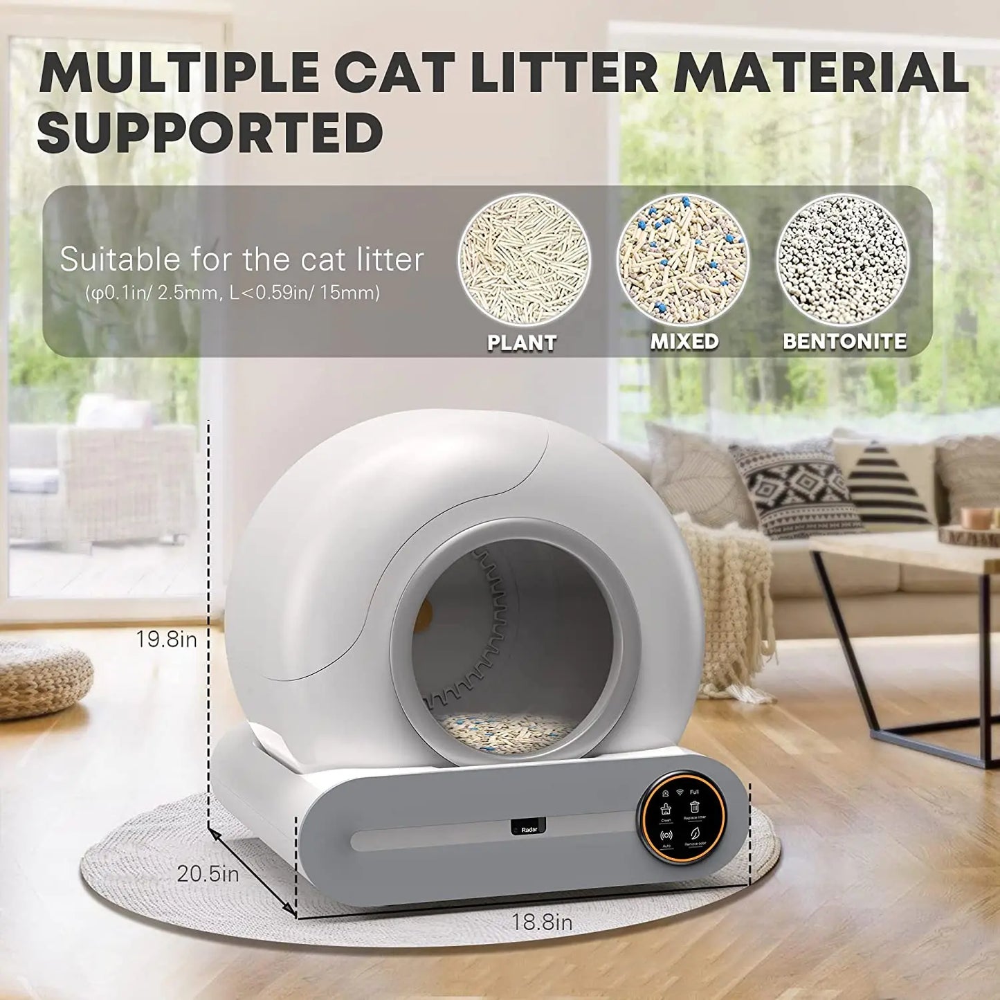 Lettiera Gatto Design Rotondo Sterilizzante Deodorizzante Spaziosa Confortevole Intelligente Pulizia Automatica APP Tecnologia WIFI Animali Domestici