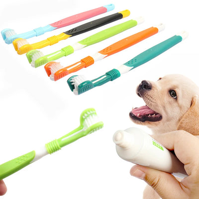 Spazzolino Cani Tre Teste Cura Igiene Pulizia Denti Leggero Resistente