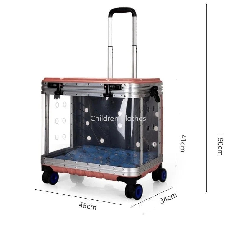 Trasportino Cane Gatto Trolley Trasparente Portatile Pulsante Blocco Password Viaggio 14kg Animali Domestici