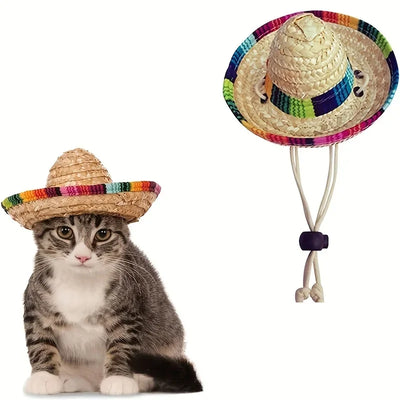 Cappello Cane Gatto Estivo Paglia Regolabile Traspirante Protezione Sole Moda Animali Domestici