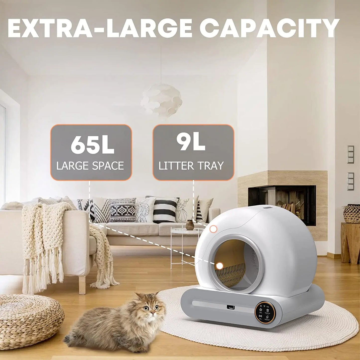 Lettiera Gatto Design Rotondo Sterilizzante Deodorizzante Spaziosa Confortevole Intelligente Pulizia Automatica APP Tecnologia WIFI Animali Domestici