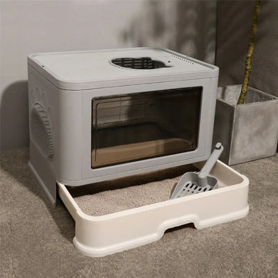Cat Litter Box Front Rear Exit Foldable Closed Pet Accessories 