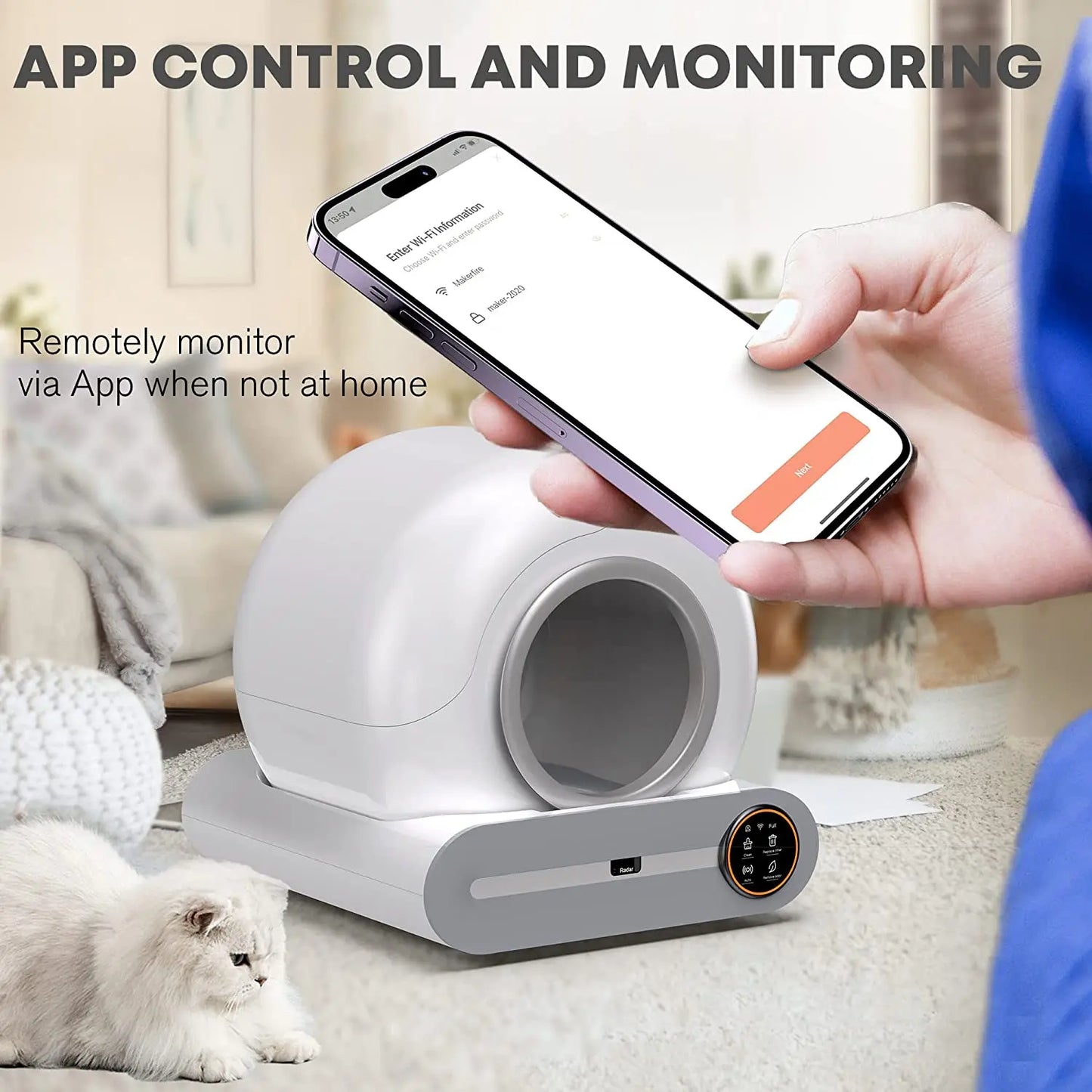 Lettiera Gatto Design Rotondo Sterilizzante Deodorizzante Spaziosa Confortevole Intelligente Pulizia Automatica APP Tecnologia WIFI Animali Domestici