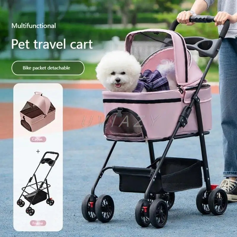 Traspostino Cane Gatto Passeggino Portatile Viaggio Traspirante Pieghevole Multifunzionale Smontabile Animali Domestici