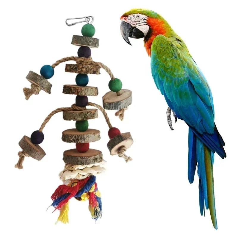 Giocattolo Uccelli Pappagallo Corsa Masticare Gancio Perline Legno Colorate Accessori Animali Domestici