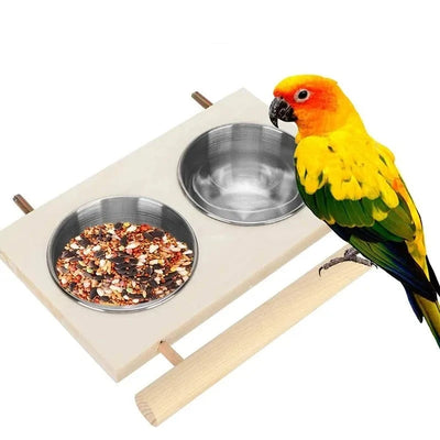 Mangiatoia Uccelli Ciotola Cibo Mangime Specchio Legno Gabbia Accessori Animali Domestici