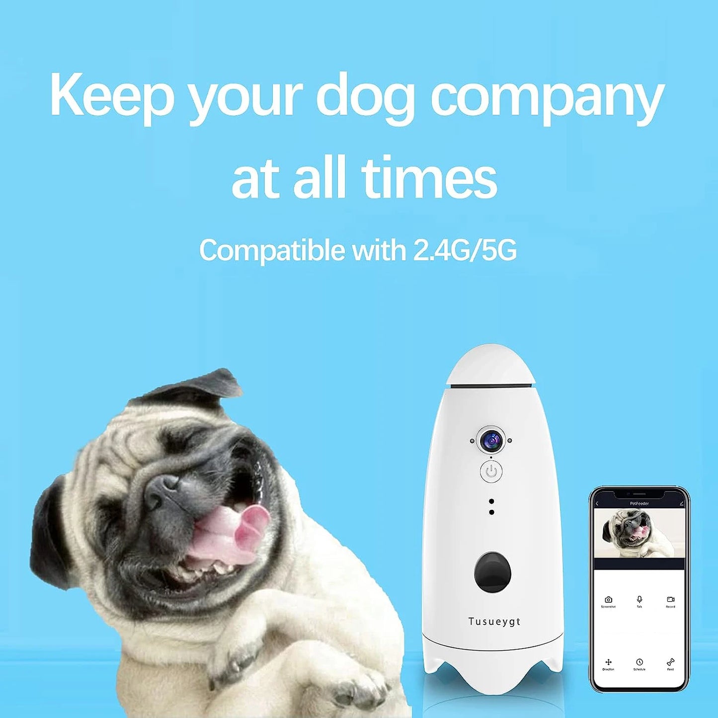 Dispenser Cane Gatto Rotazione APP Wi-Fi Telecamera Snack Design Innovativo Animali Domestici