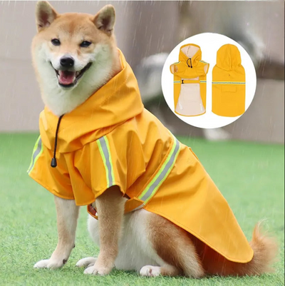 Raincoat Dog Pet Clothing Windproof Rain Hood Size Medium 