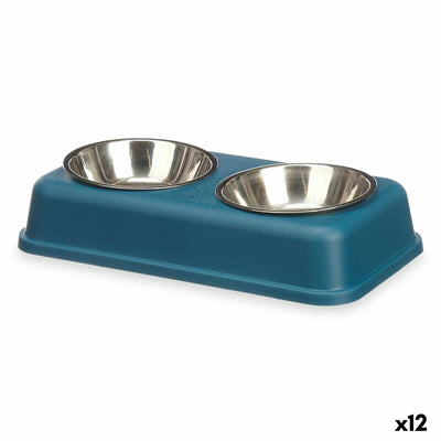 Ciotola per gatti Doppia Azzurro Metallo 35 x 7,5 x 19 cm (12 Unità) - PELOSAMICI