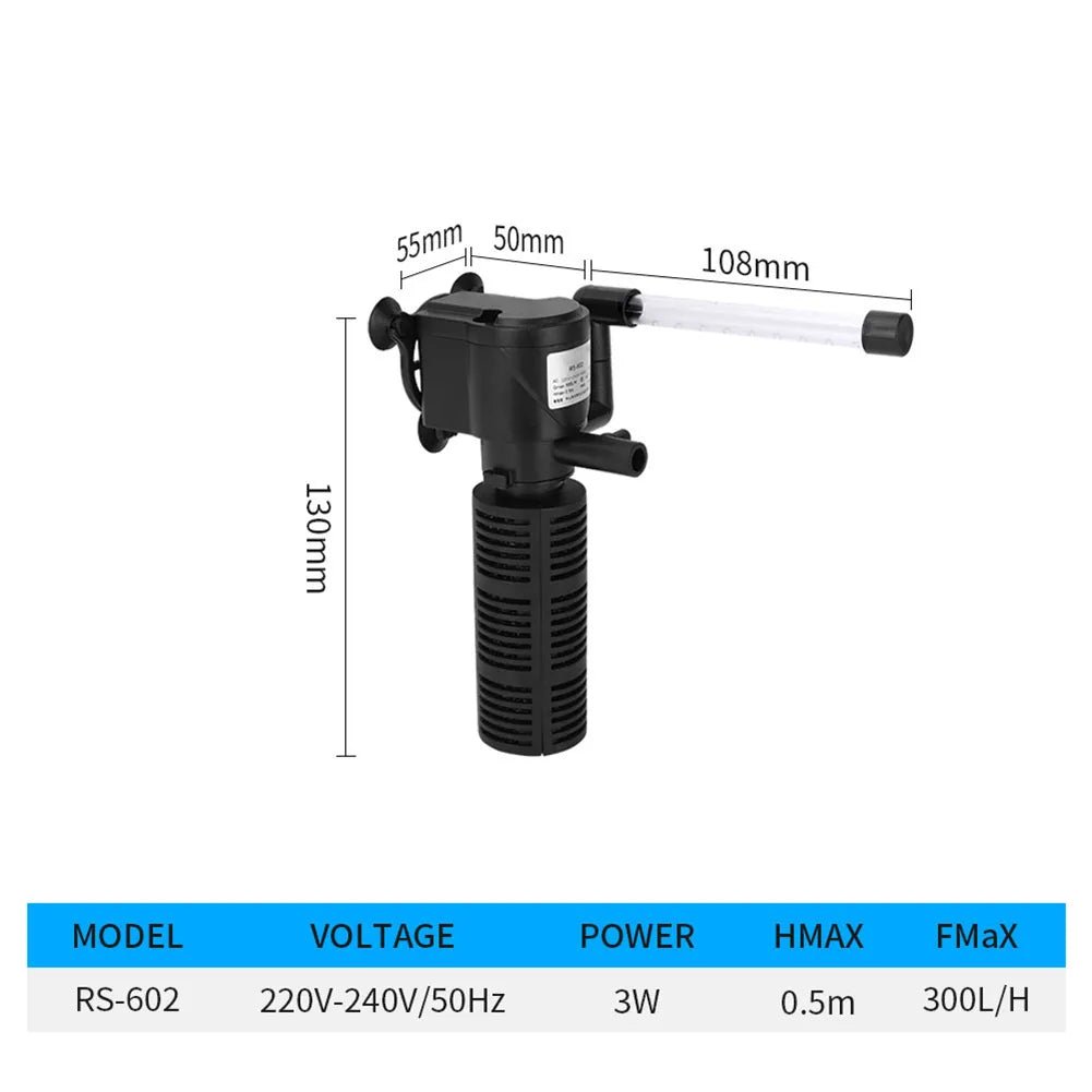 Depuratore Acqua Aerazione Silenziosa Pompa Interna Filtro Acquario Sommergibile - PELOSAMICI