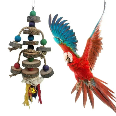 Giocattolo Uccelli Pappagallo Corsa Masticare Gancio Perline Legno Colorate Accessori Animali Domestici