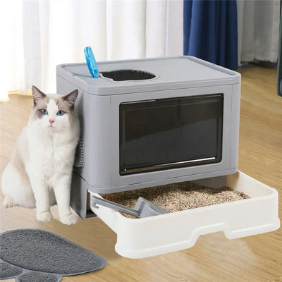 Cat Litter Box Front Rear Exit Foldable Closed Pet Accessories 