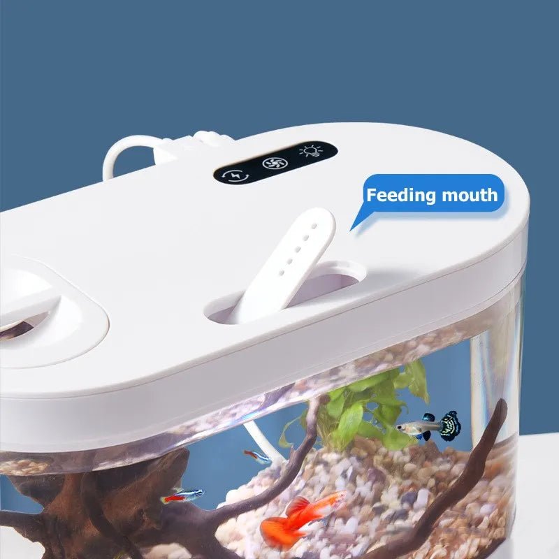 Acquario Mini Creativo Tavolo Filtrazione Biochimica Luce LED Acqua Pesci Decorazione Casa - PELOSAMICI